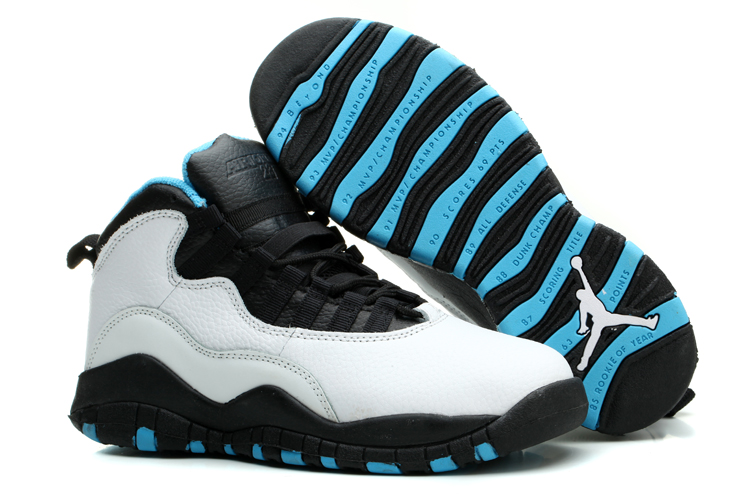 Women Air Jordan 10 White Black Blue Shoes